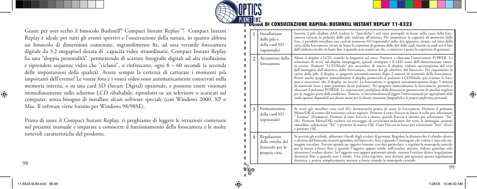 Grazie per aver scelto il binocolo bushnell, Compact instant replay | Bushnell Instant Replay 11-8323 User Manual | Page 50 / 73