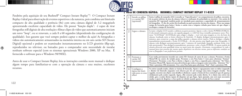 Parabéns pela aquisição de seu bushnell, Compact instant replay | Bushnell Instant Replay 11-8323 User Manual | Page 62 / 73