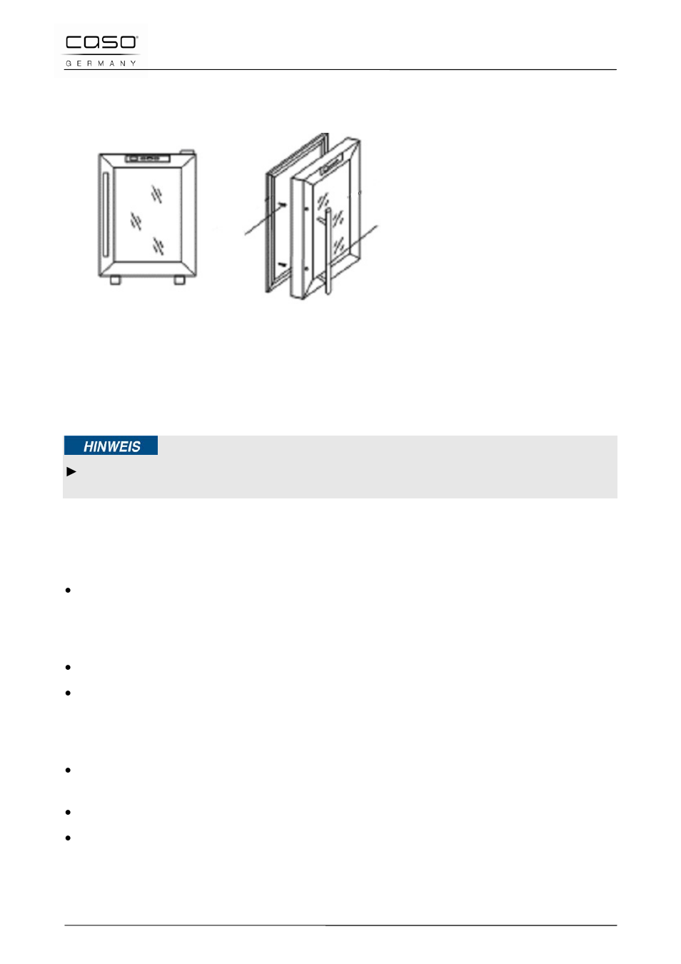 3 l’installation de la poignée, 4 rayonnages en bois, 5 enlèvement des rayonnages en bois | 6 raccordement électrique, Remarque | CASO Germany WineDuett 12 User Manual | Page 41 / 83