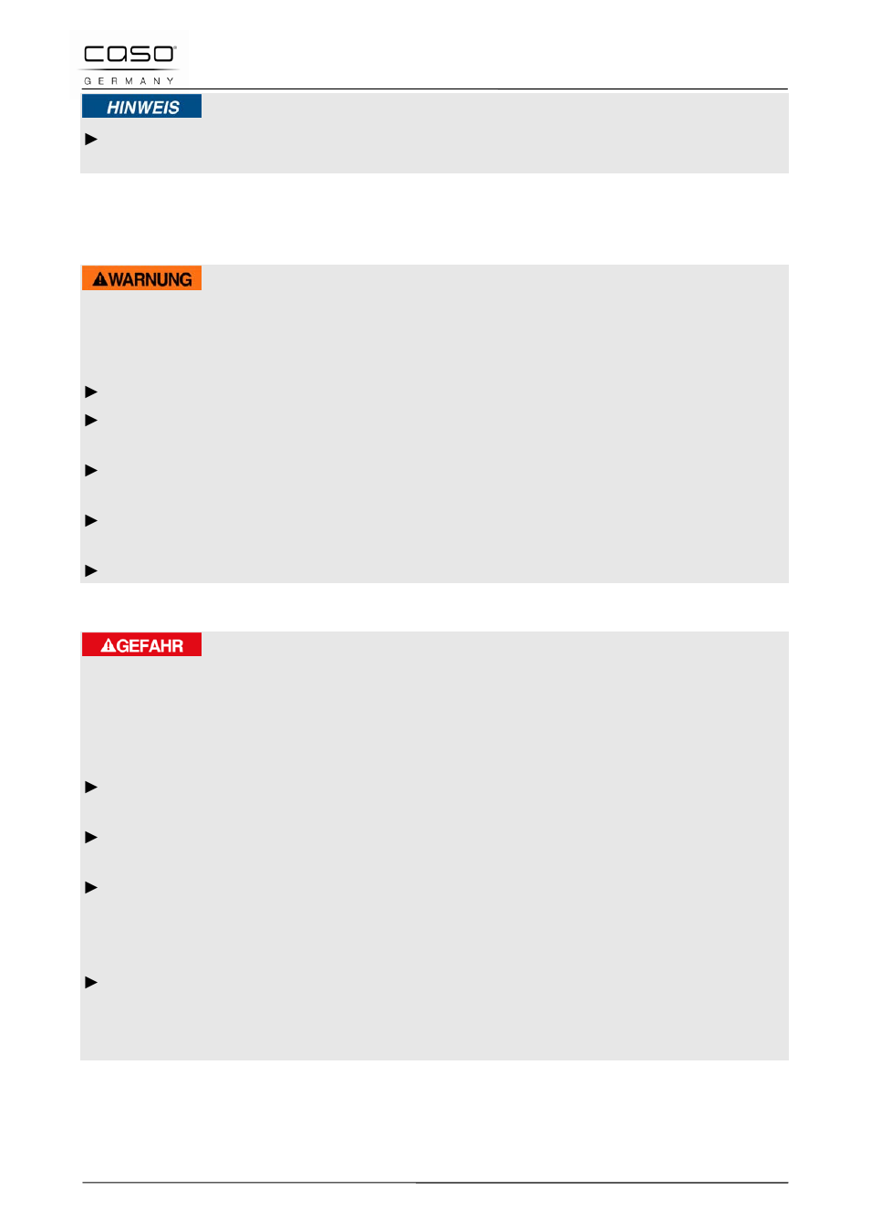 3 fonti di pericolo, 1 pericolo d’incendio e d’esplosione, 2 pericolo dovuto a corrente elettrica | Indicazione, Avviso, Pericolo | CASO Germany WineDuett 12 User Manual | Page 51 / 83