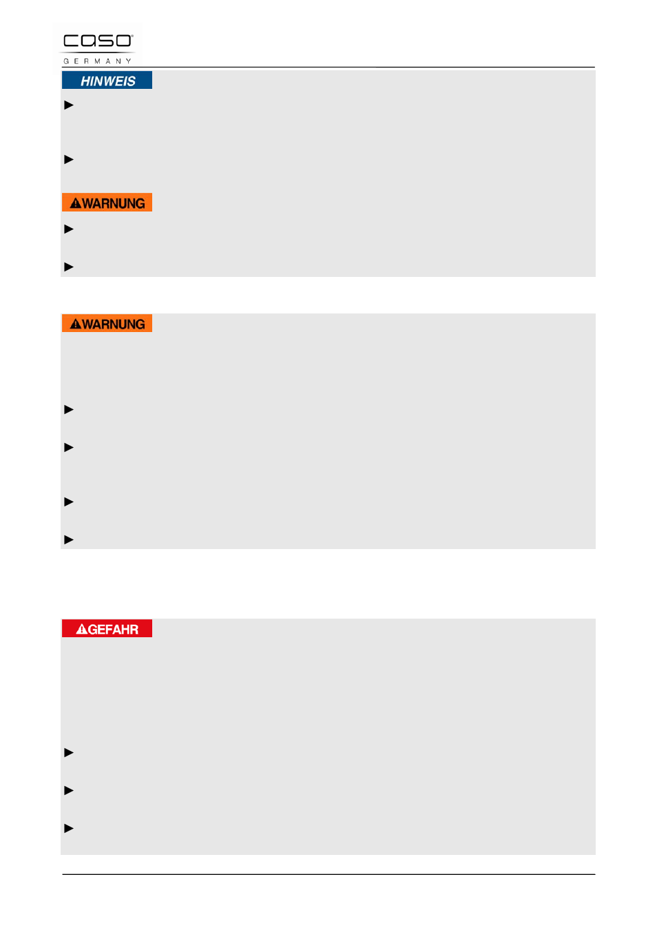 1 brand- oder explosionsgefahr, 3 gefahrenquellen, 1 gefahr durch elektrischen strom | CASO Germany WineMaster Touch 38-2D (652) User Manual | Page 12 / 94