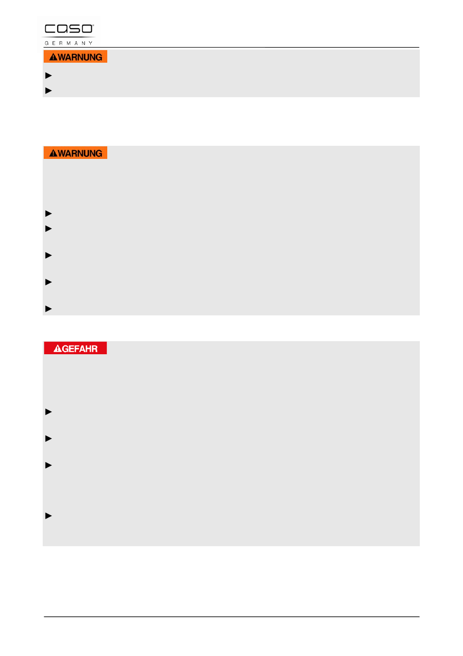 3 sources of danger, 1 danger of burns or of explosion, 2 dangers due to electrical power | 10 commissioning, Warning, Danger | CASO Germany WineMaster Touch 38-2D (652) User Manual | Page 27 / 94