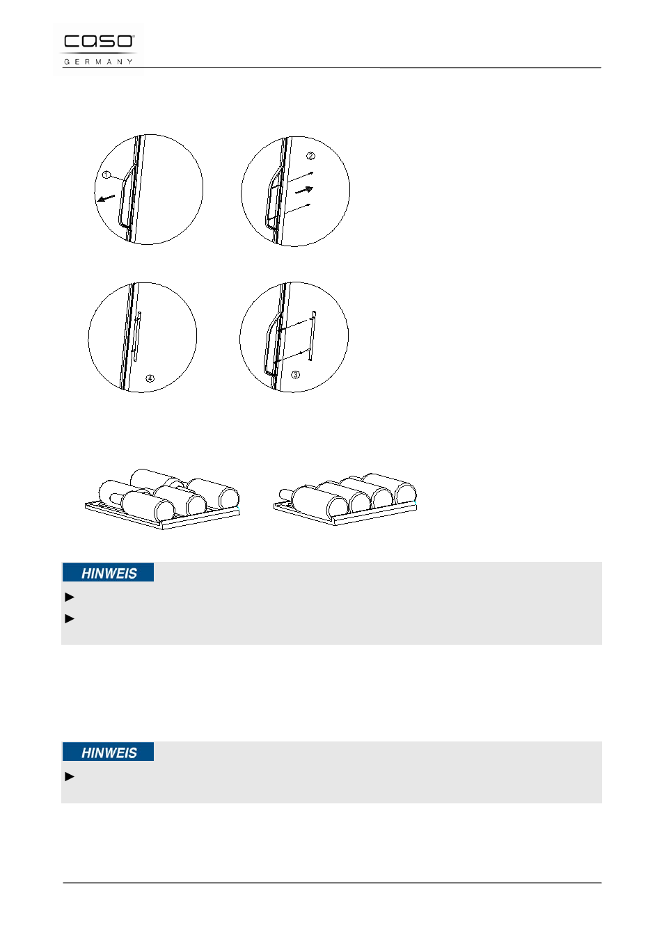 3 l’installation de la poignée, 4 rayonnages en bois, 5 enlèvement des rayonnages en bois | Remarque | CASO Germany WineMaster Touch 38-2D (652) User Manual | Page 44 / 94