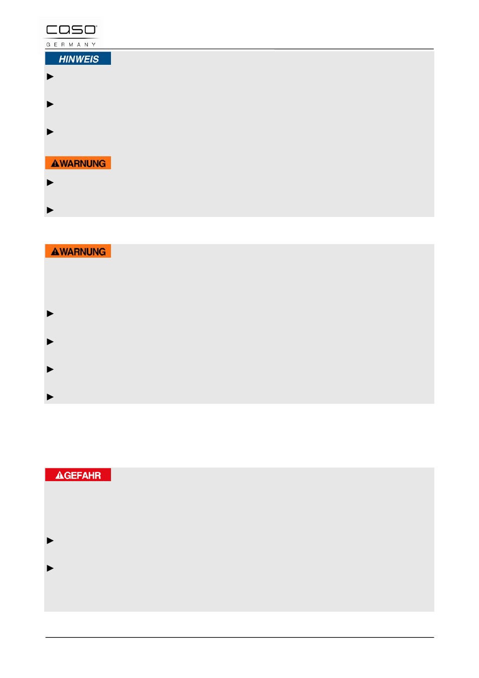1 peligro de incendio o de explosión, 3 fuentes de peligro, 1 peligro de electrocución | Nota, Aviso, Peligro | CASO Germany WineMaster Touch 38-2D (652) User Manual | Page 70 / 94