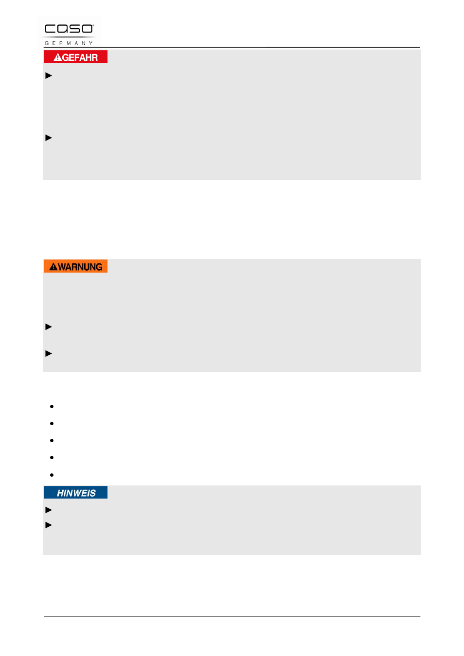 4 ingebruikname, 5 veiligheidsvoorschriften, 6 leveringsomvang en transportinspectie | Gevaar, Waarschuwing | CASO Germany WineMaster Touch 38-2D (652) User Manual | Page 86 / 94