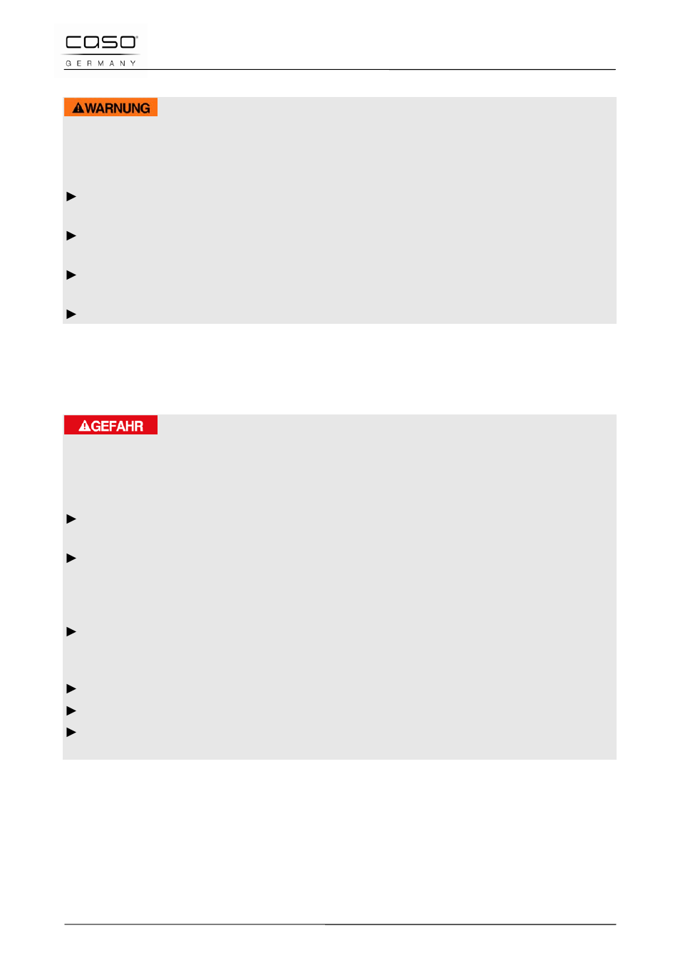 1 peligro de incendio o de explosión, 3 fuentes de peligro, 1 peligro de electrocución | 34 puesta en marcha, Aviso, Peligro | CASO Germany WineMaster 180 (670) User Manual | Page 69 / 92