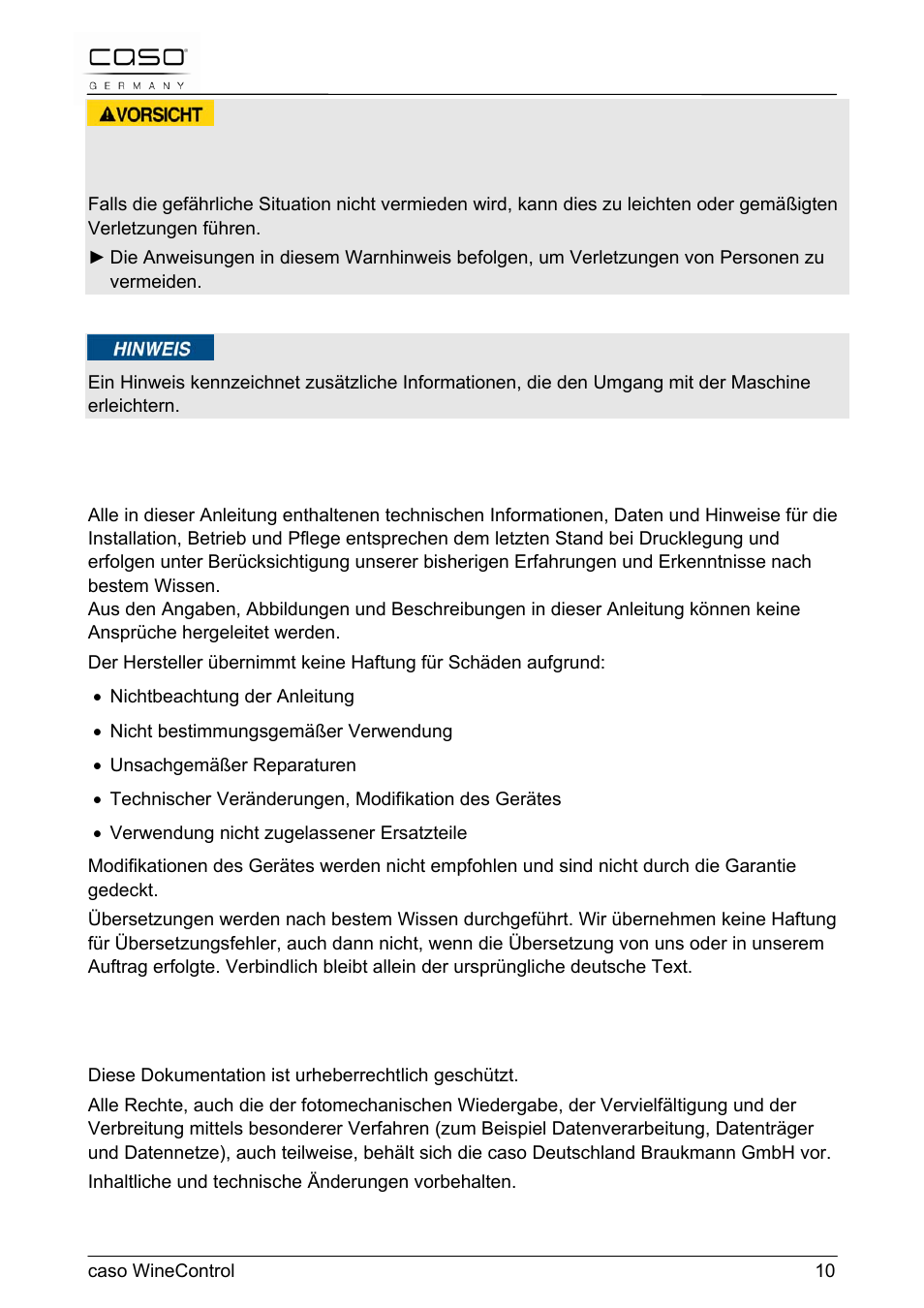 CASO Germany WineControl User Manual | Page 10 / 78