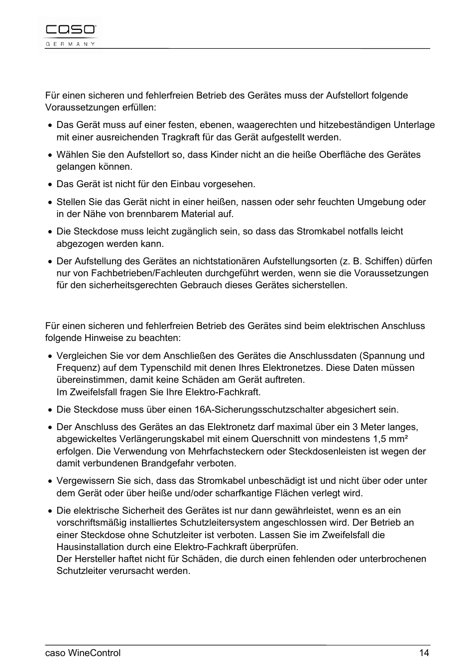 CASO Germany WineControl User Manual | Page 14 / 78