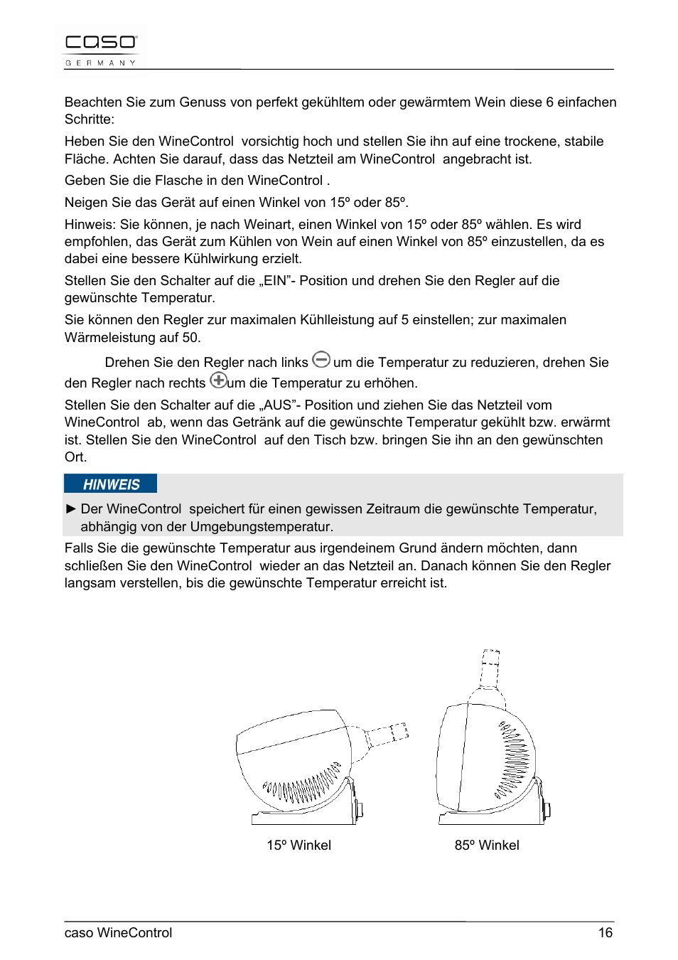 CASO Germany WineControl User Manual | Page 16 / 78
