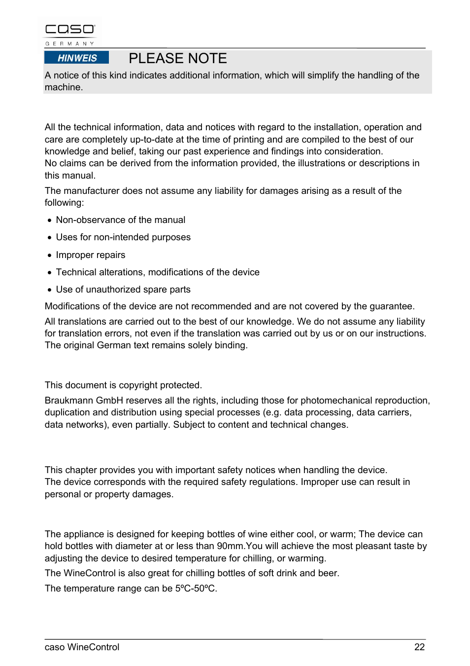 11 safety | CASO Germany WineControl User Manual | Page 22 / 78