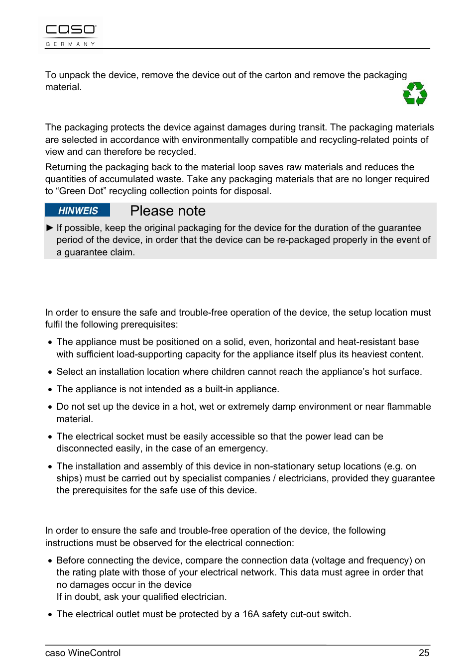 CASO Germany WineControl User Manual | Page 25 / 78