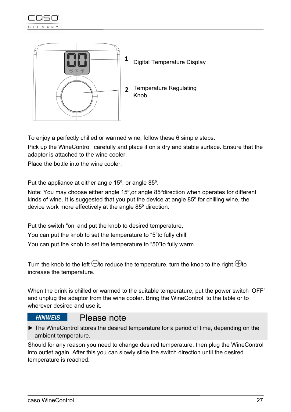 CASO Germany WineControl User Manual | Page 27 / 78
