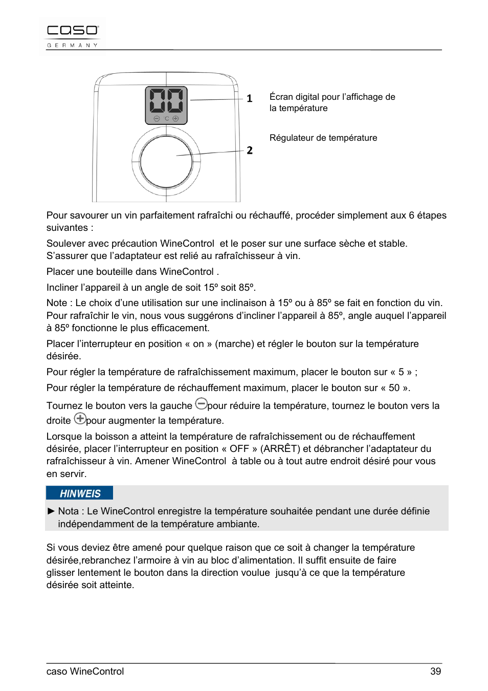 CASO Germany WineControl User Manual | Page 39 / 78