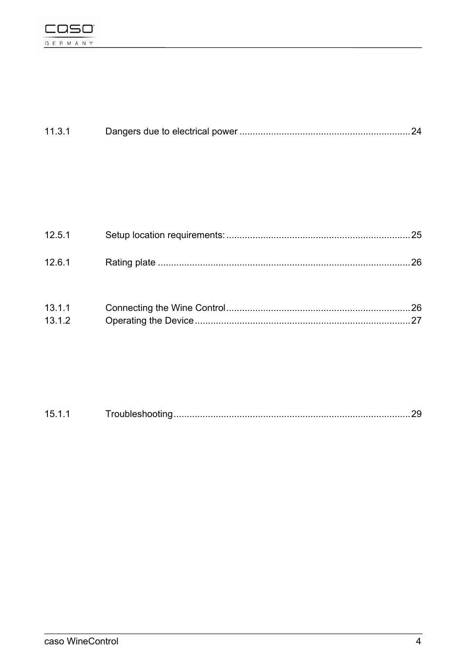 CASO Germany WineControl User Manual | Page 4 / 78