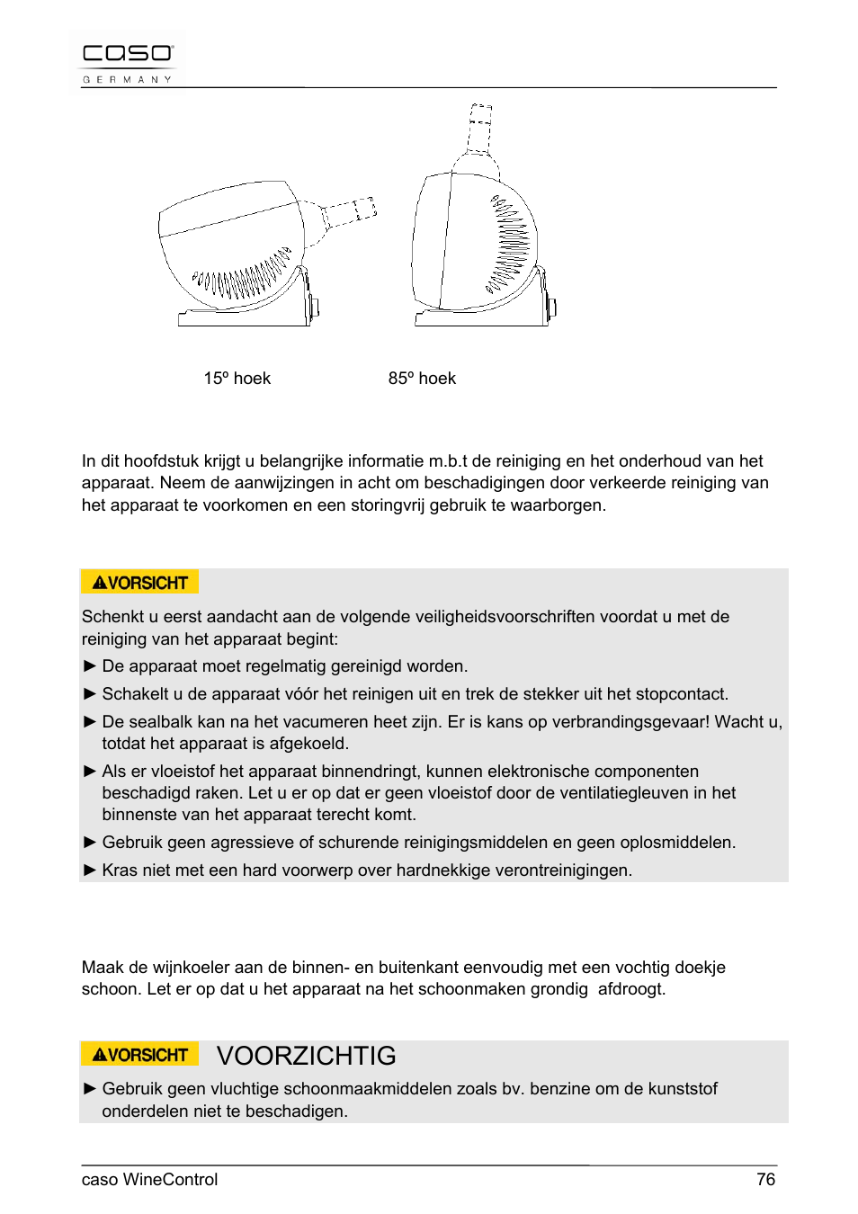 Voorzichtig, 50 reiniging en onderhoud | CASO Germany WineControl User Manual | Page 76 / 78