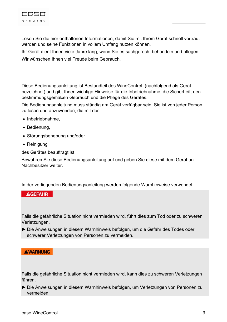 1 allgemeines | CASO Germany WineControl User Manual | Page 9 / 78