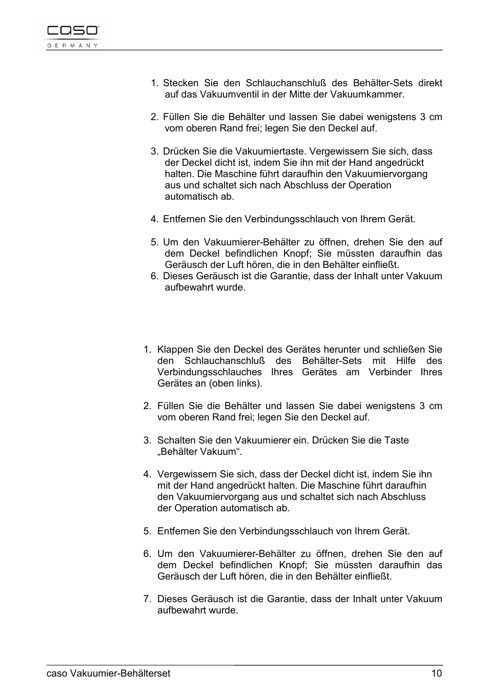 6 vakuumieren mit vc 10, vc 11 silber und weiß, 7 vakuumieren mit vc 100 und vc 200 | CASO Germany Vacuum Canister Set User Manual | Page 10 / 53