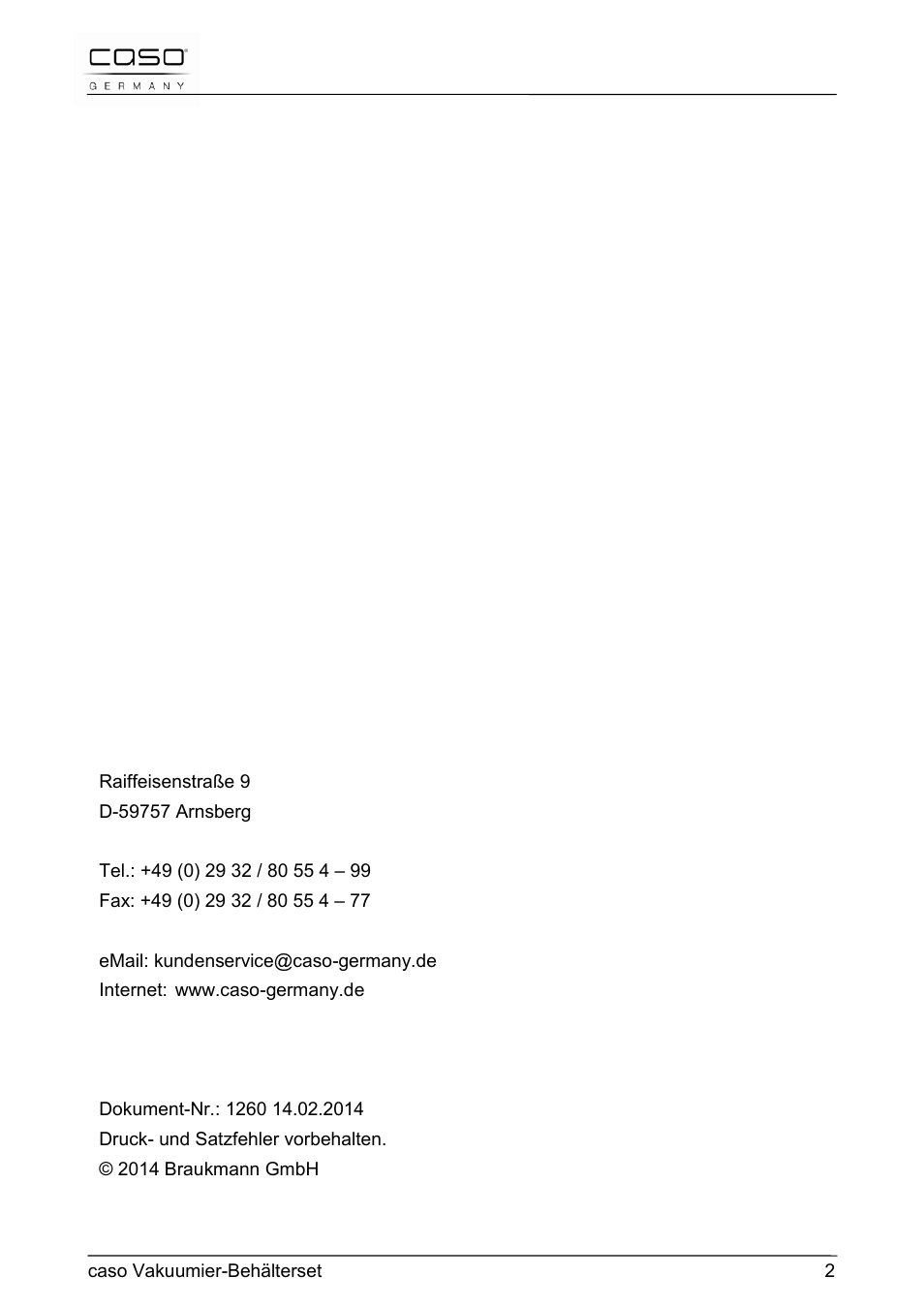 CASO Germany Vacuum Canister Set User Manual | Page 2 / 53