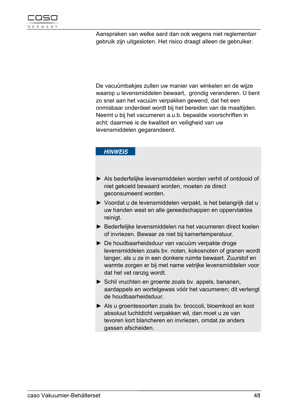 CASO Germany Vacuum Canister Set User Manual | Page 48 / 53