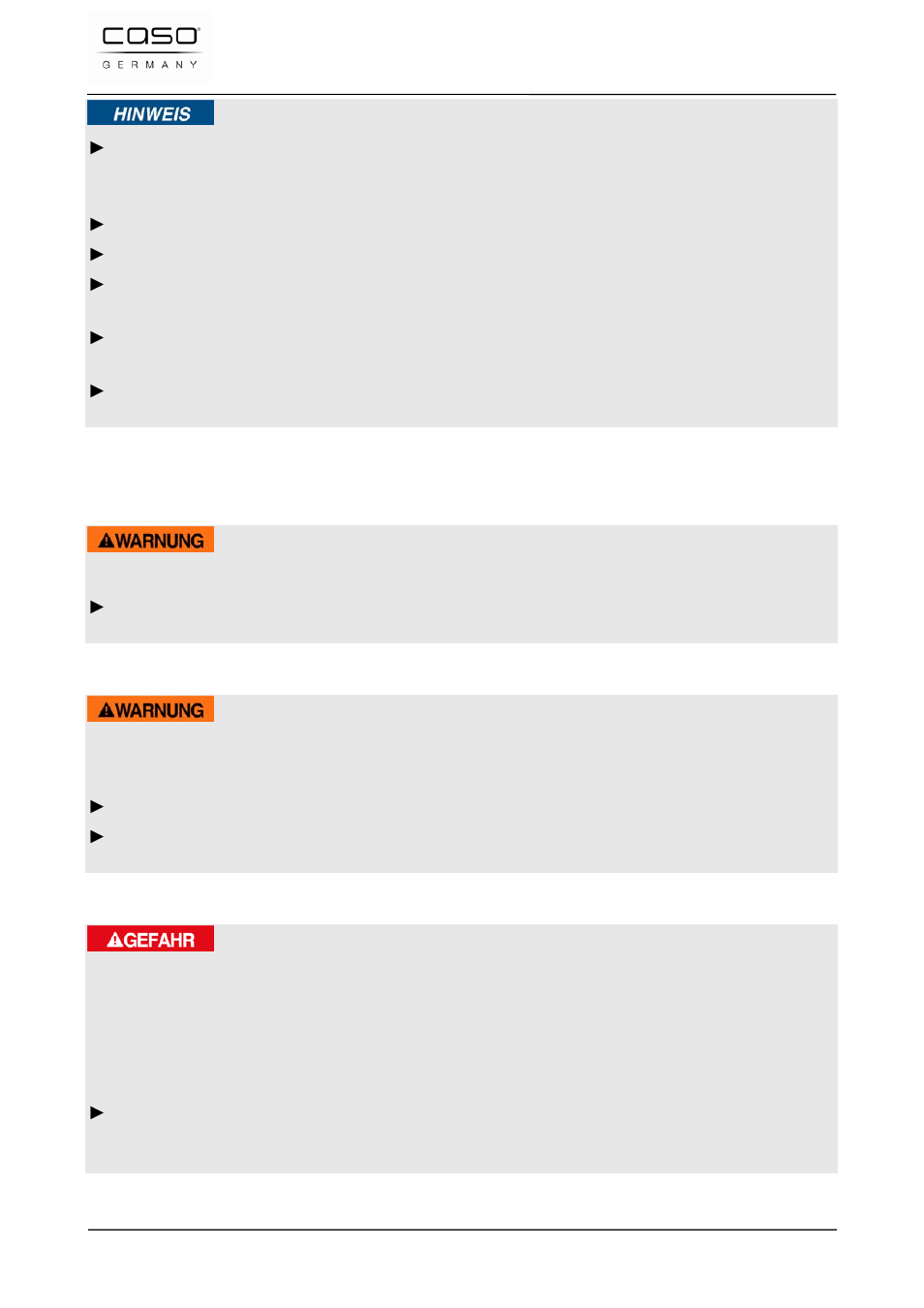 3 gefahrenquellen, 1 verbrennungsgefahr, 2 brandgefahr | 3 gefahr durch elektrischen strom | CASO Germany FastVac 4000 User Manual | Page 14 / 125