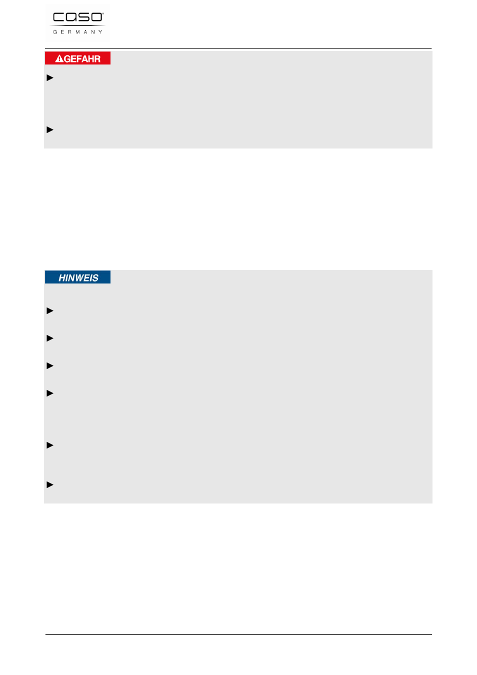 34 messa in funzione, Pericolo, Indicazione | CASO Germany FastVac 4000 User Manual | Page 72 / 125