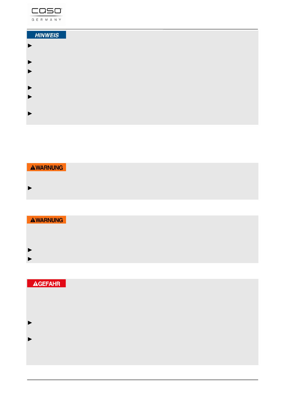 3 fuentes de peligro, 1 peligro de quemaduras, 2 peligro de fuego | 3 peligro de electrocución, Nota, Aviso, Peligro | CASO Germany FastVac 4000 User Manual | Page 90 / 125