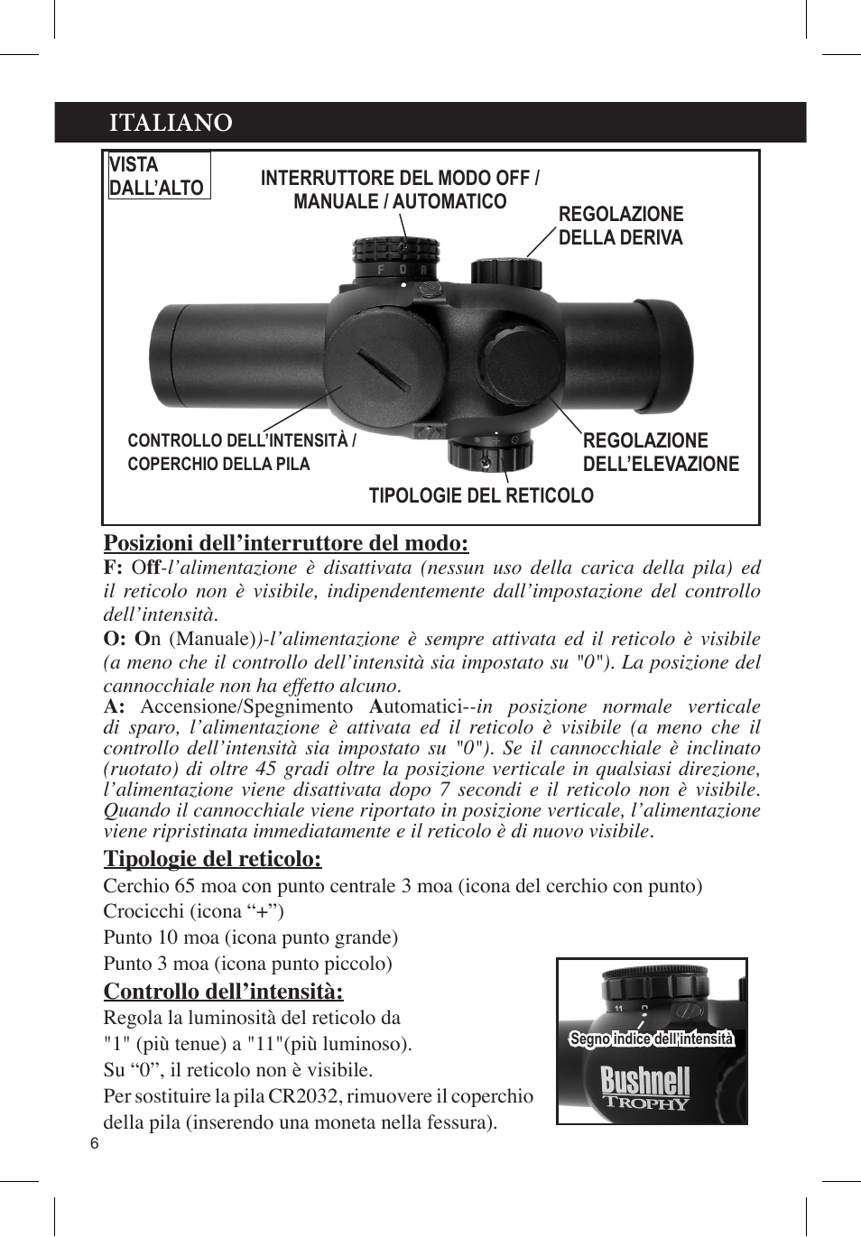 Italiano | Bushnell TROPHY 730132A User Manual | Page 6 / 8