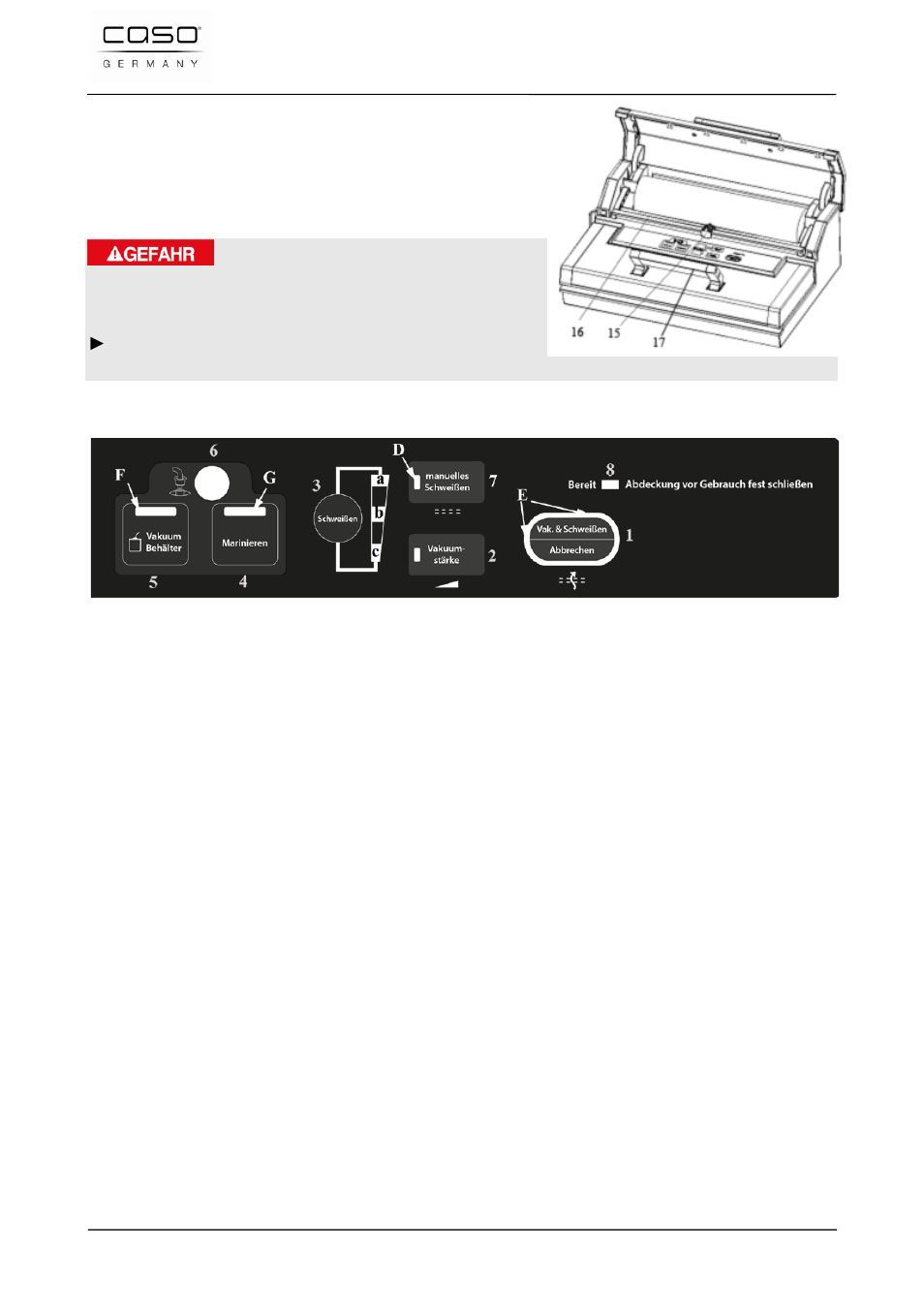 2 elementos de operación, Peligro | CASO Germany FastVac 3000 User Manual | Page 92 / 119