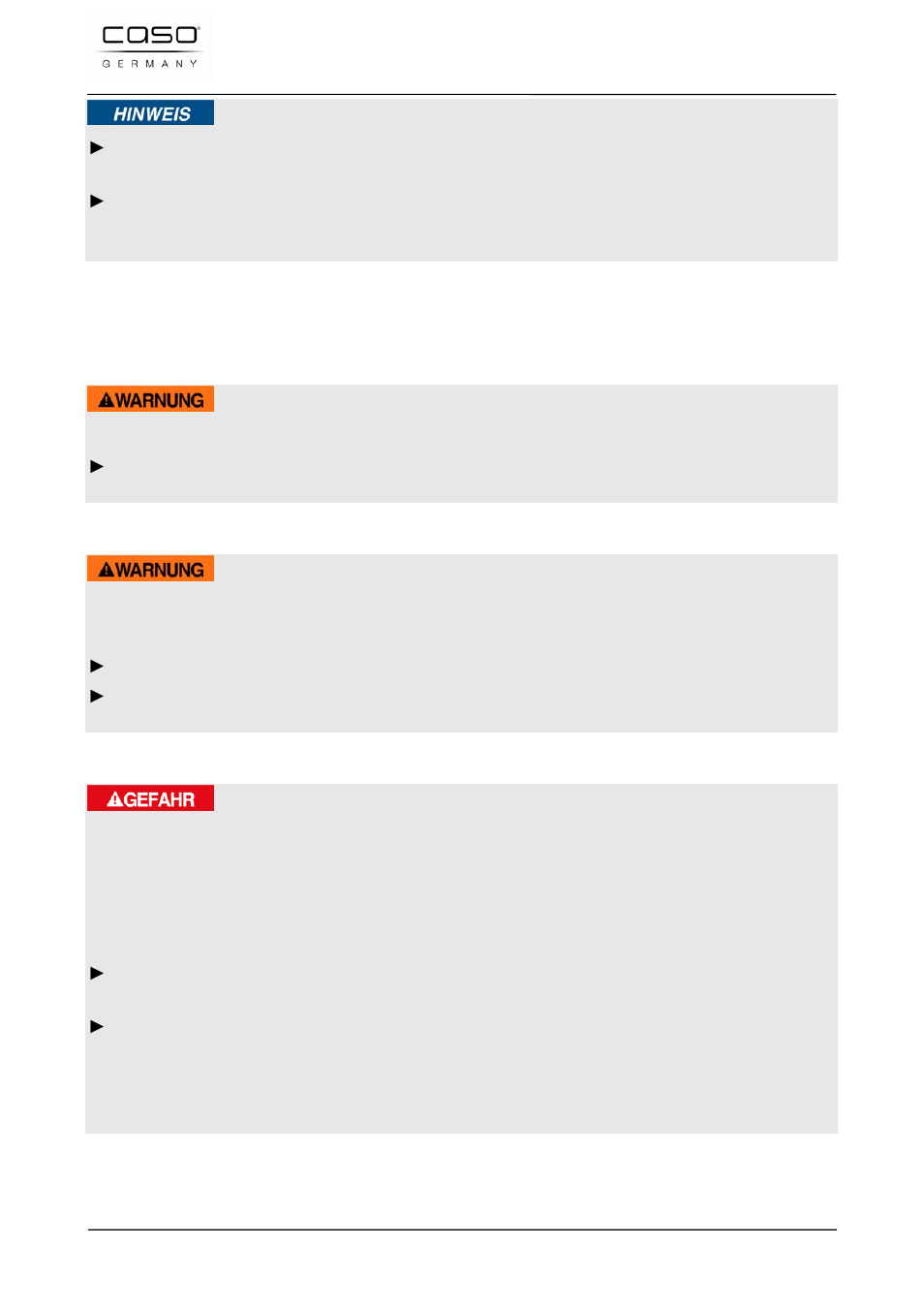 3 gefahrenquellen, 1 verbrennungsgefahr, 2 brandgefahr | 3 gefahr durch elektrischen strom | CASO Germany VC 320 Vacuum Set User Manual | Page 15 / 132