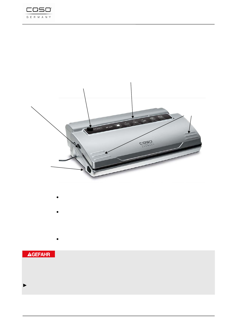 22 structure et fonctionnement, 1 vue d'ensemble, Danger | CASO Germany VC 320 Vacuum Set User Manual | Page 60 / 132