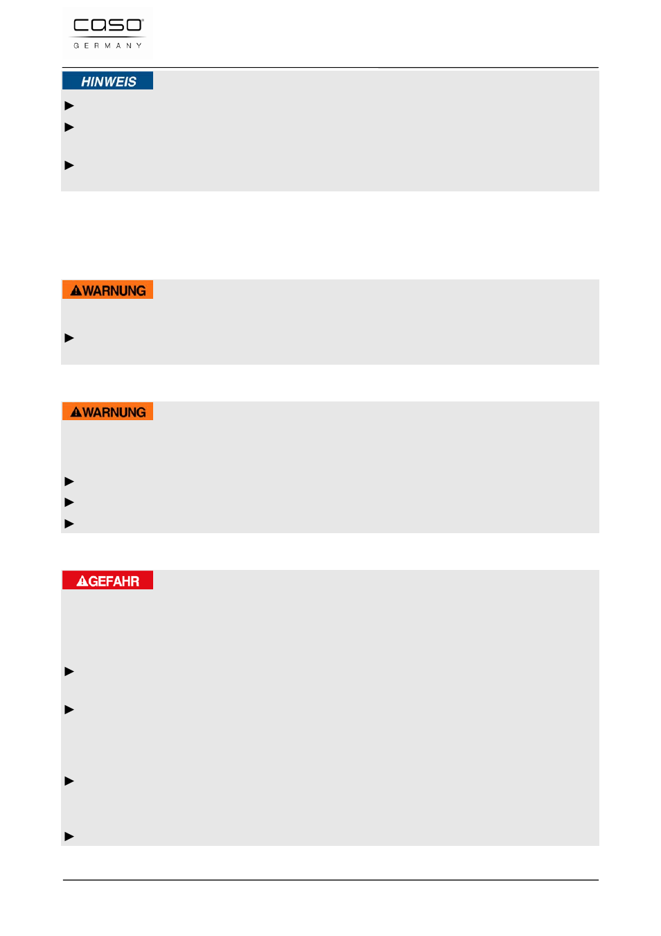 3 fuentes de peligro, 1 peligro de quemaduras, 2 peligro de fuego | 3 peligro de electrocución, Nota, Aviso, Peligro | CASO Germany VC 320 Vacuum Set User Manual | Page 96 / 132