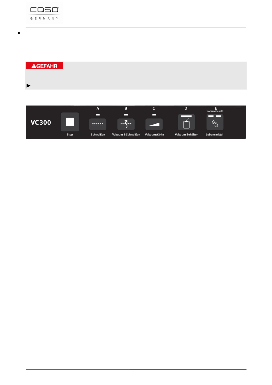 2 control panel, Warning | CASO Germany VC 300 Vacuum System User Manual | Page 39 / 125