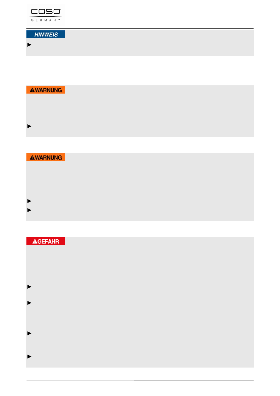 3 sources de danger, 1 danger de brulures, 2 danger d'incendie | 3 dangers du courant électrique, Remarque, Attention, Danger | CASO Germany VC 300 Vacuum System User Manual | Page 52 / 125