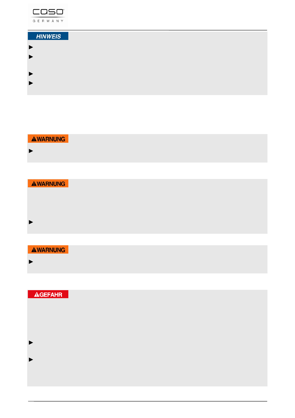 3 fonti di pericolo, 1 pericolo di ustioni, 2 pericolo d’incendio | 3 pericolo dovuto a corrente elettrica, Indicazione, Avviso, Pericolo | CASO Germany VC 300 Vacuum System User Manual | Page 71 / 125