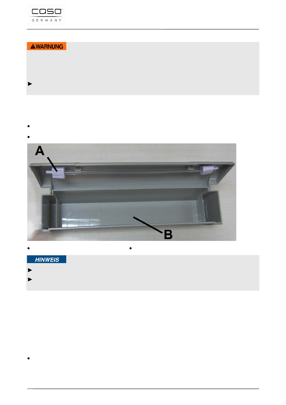 1 indicazioni di sicurezza, 2 insieme della fornitura ed ispezione trasporto, 3 funzioni | Avviso, Indicazione | CASO Germany VC 300 Vacuum System User Manual | Page 73 / 125