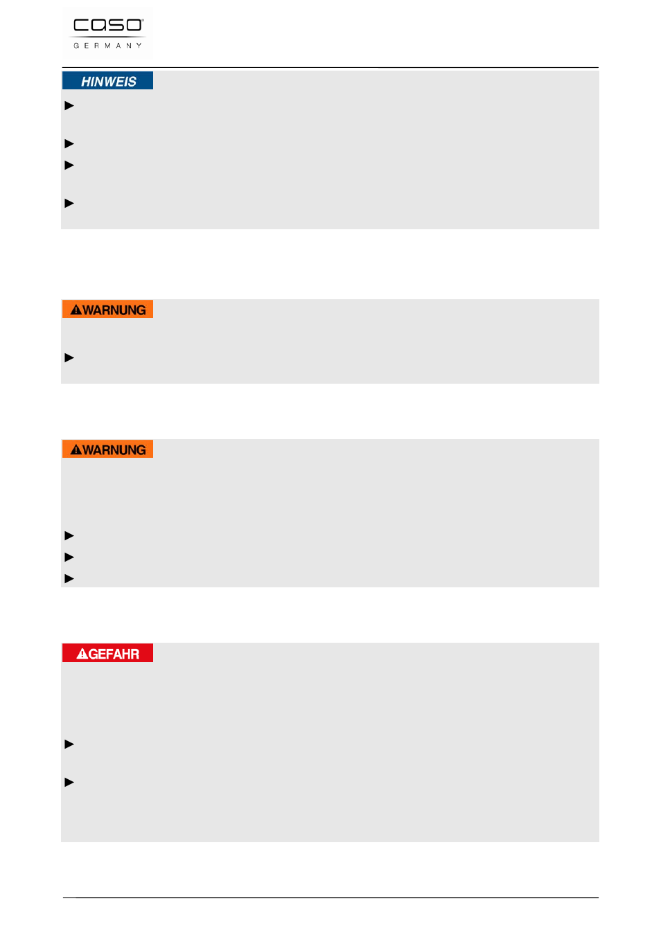 3 fuentes de peligro, 1 peligro de quemaduras, 2 peligro de fuego | 3 peligro de electrocución, Nota, Aviso, Peligro | CASO Germany VC 300 Vacuum System User Manual | Page 90 / 125