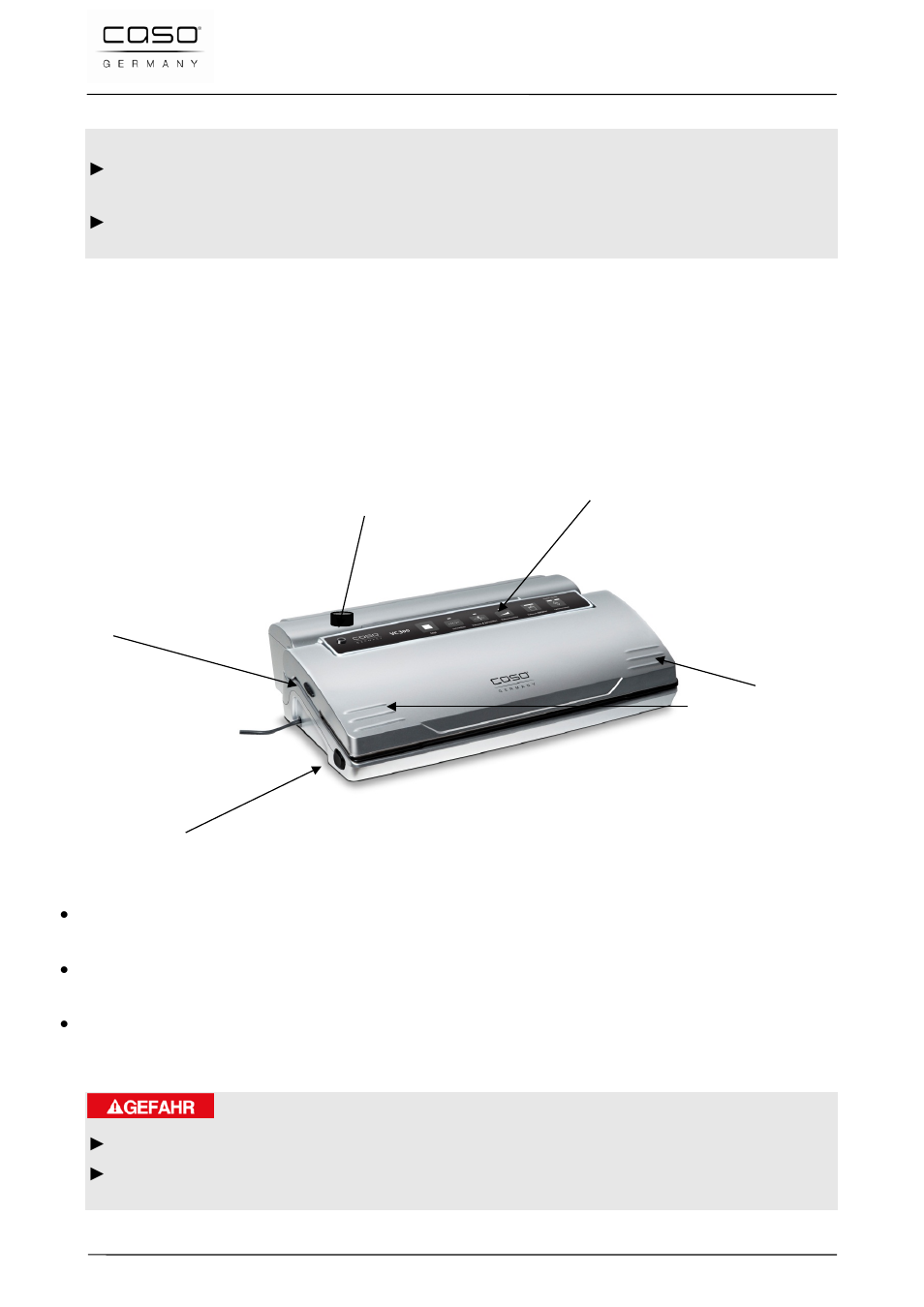 1 los cables de extensión, 47 estructura y funciones, 1 descripción general | Advertencia | CASO Germany VC 300 Vacuum System User Manual | Page 95 / 125