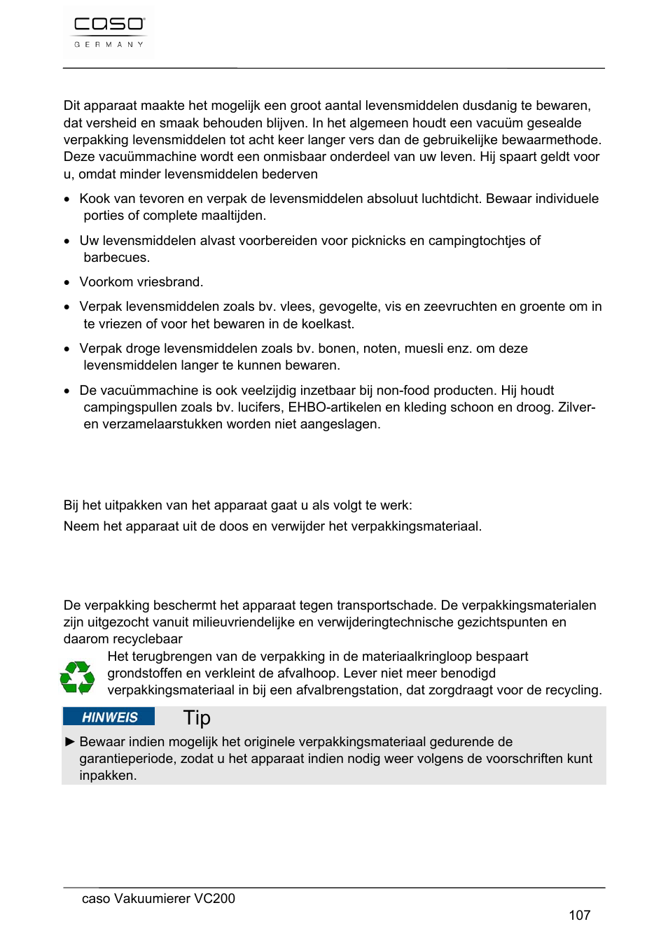 CASO Germany VC 200 Vacuum System User Manual | Page 107 / 117