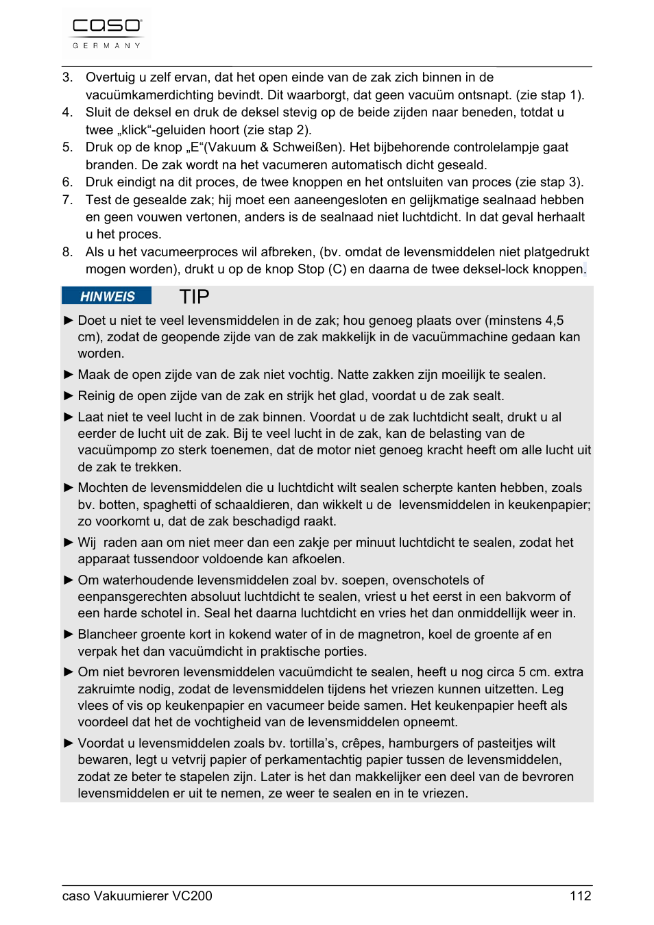 CASO Germany VC 200 Vacuum System User Manual | Page 112 / 117