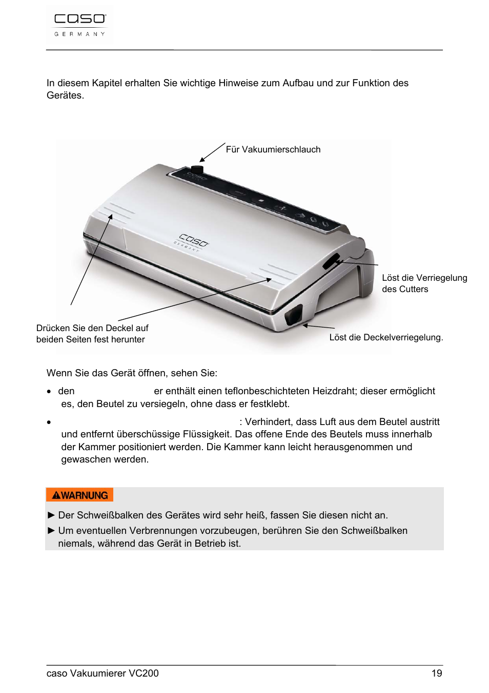 5 aufbau und funktion | CASO Germany VC 200 Vacuum System User Manual | Page 19 / 117