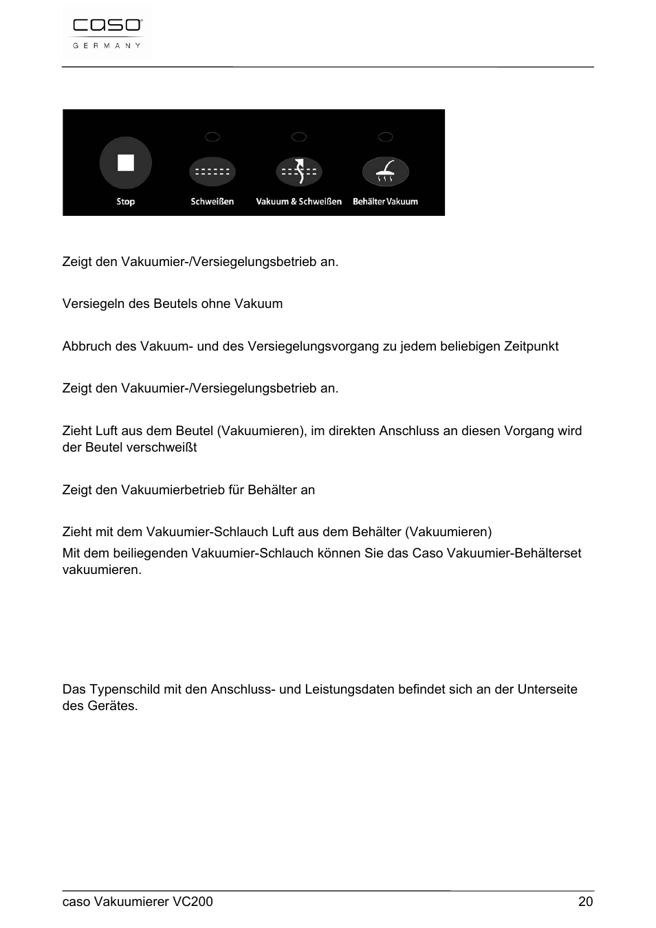 CASO Germany VC 200 Vacuum System User Manual | Page 20 / 117