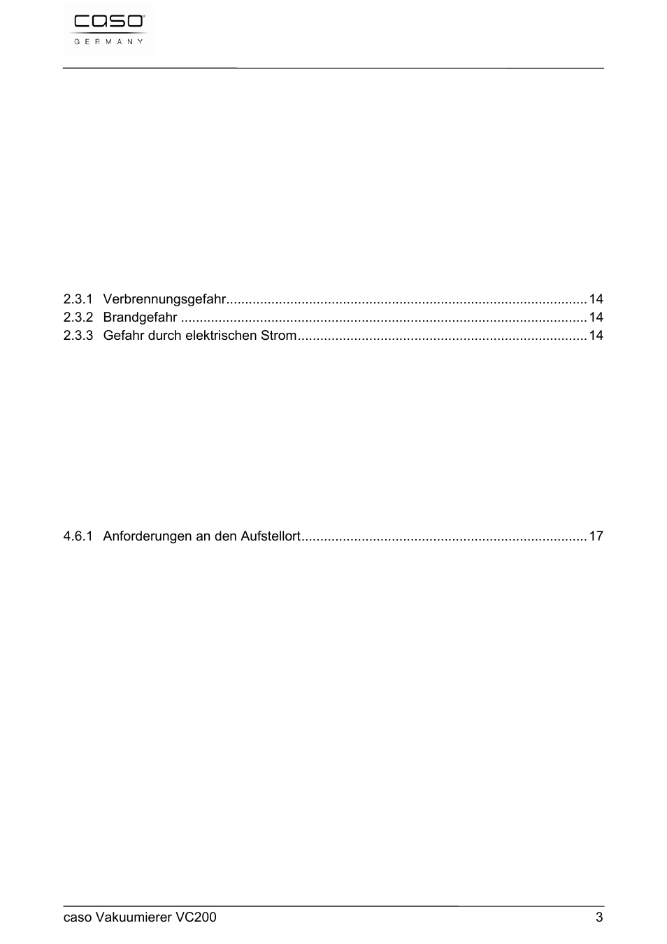 Allgemeines, Sicherheit, Inbetriebnahme | Aufbau und funktion, Bedienung und betrieb | CASO Germany VC 200 Vacuum System User Manual | Page 3 / 117