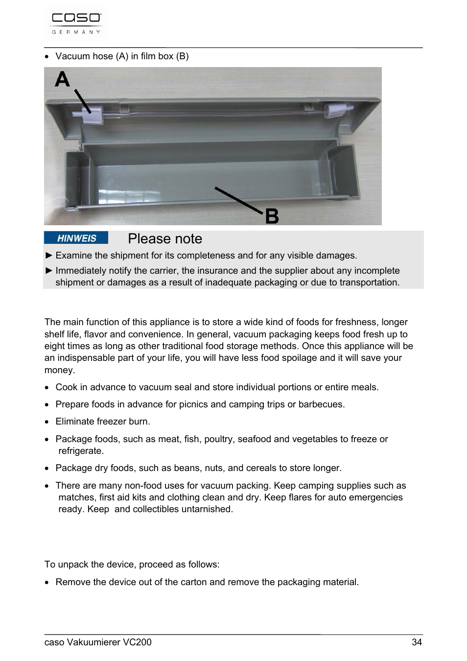 CASO Germany VC 200 Vacuum System User Manual | Page 34 / 117