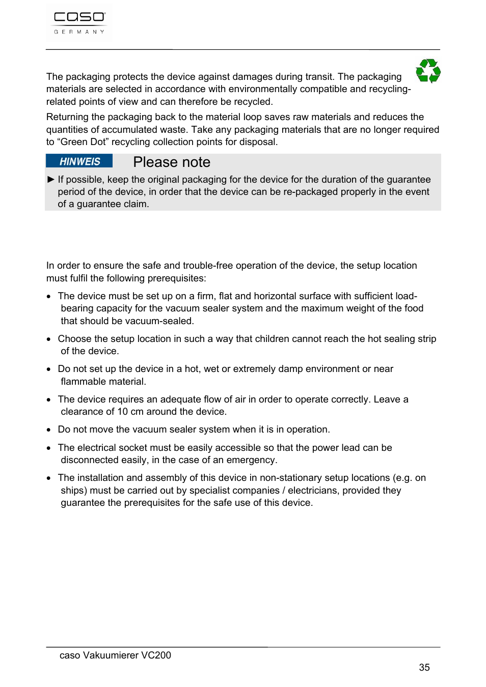 CASO Germany VC 200 Vacuum System User Manual | Page 35 / 117