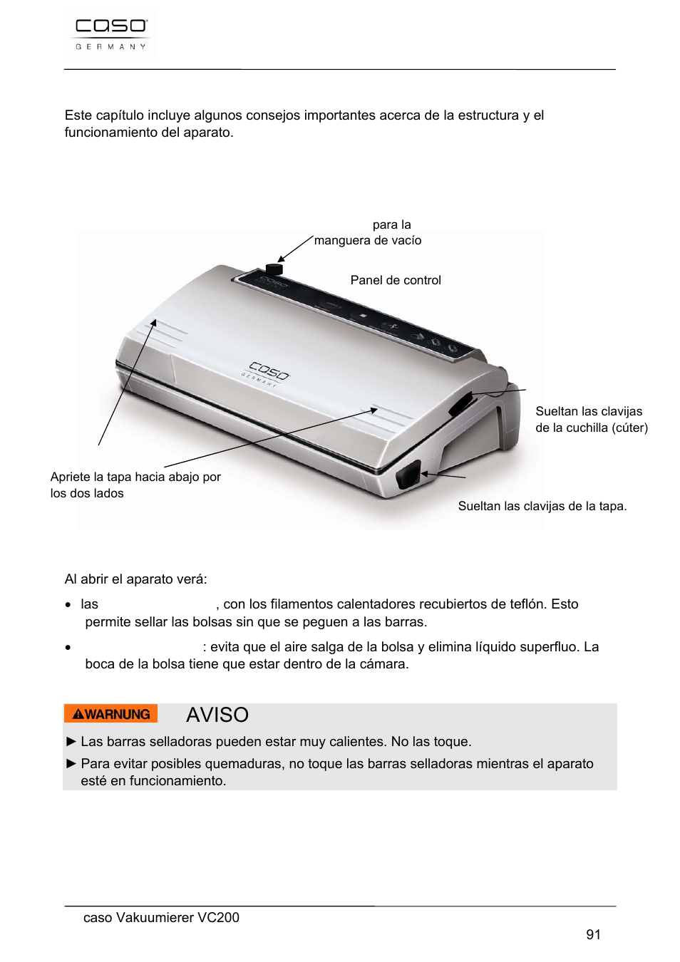 Aviso, 38 estructura y funciones, 1 descripción general | CASO Germany VC 200 Vacuum System User Manual | Page 91 / 117