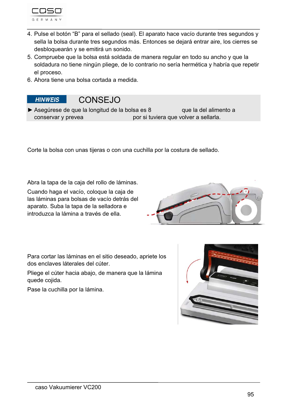 Consejo | CASO Germany VC 200 Vacuum System User Manual | Page 95 / 117