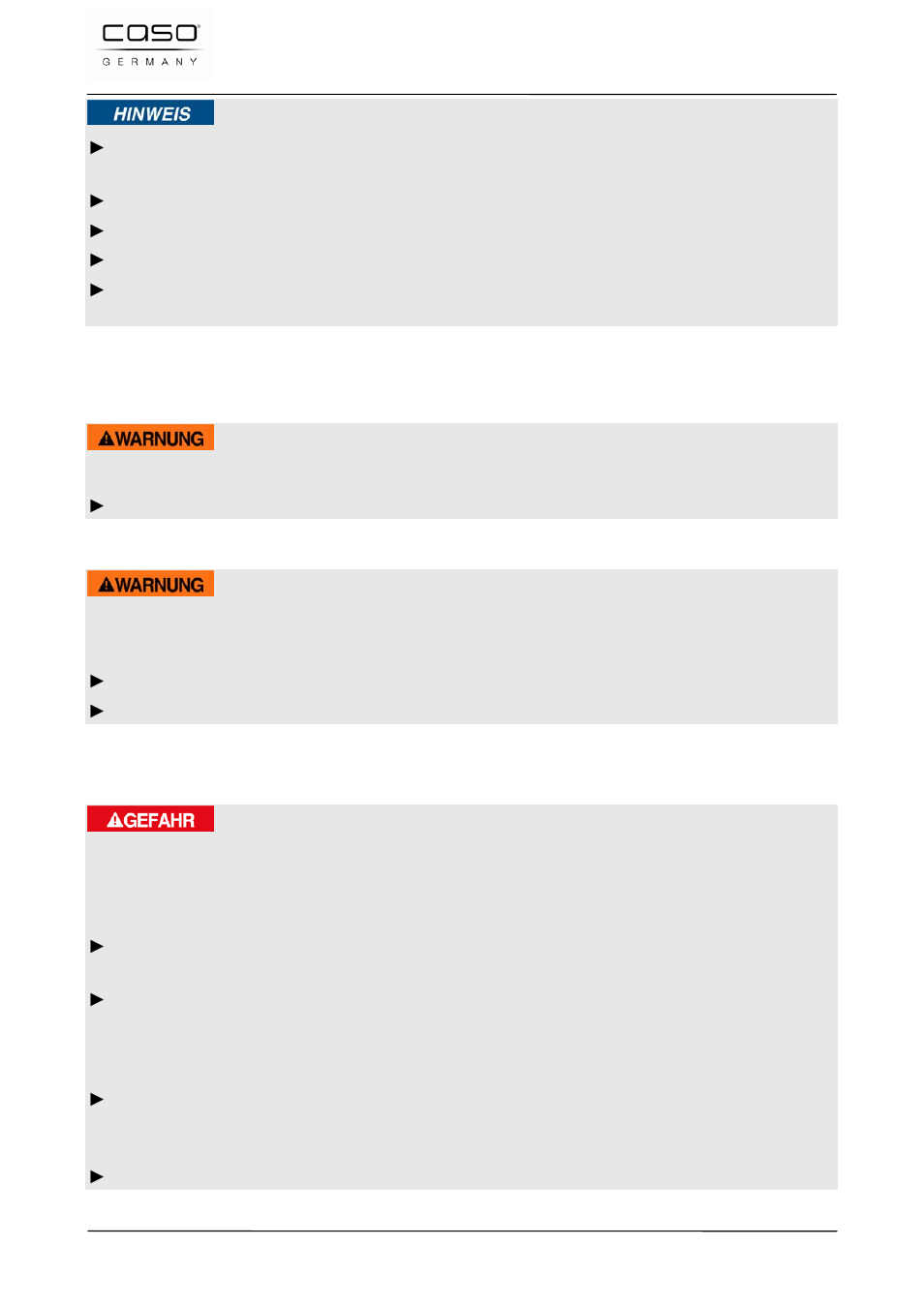 3 sources of danger, 1 danger of burns, 2 danger of fire | 3 dangers due to electrical power, Warning, Danger | CASO Germany VC 120 Vacuum Set User Manual | Page 33 / 122