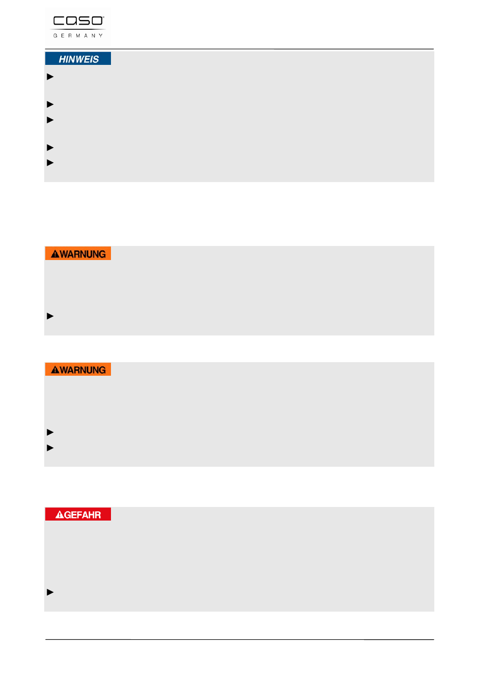 3 sources de danger, 1 danger de brulures, 2 danger d'incendie | 3 dangers du courant électrique, Remarque, Attention, Danger | CASO Germany VC 100 Vacuum System User Manual | Page 47 / 110