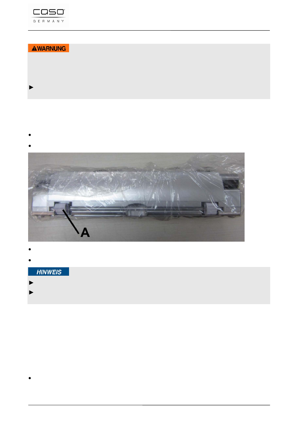 1 indicazioni di sicurezza, 2 insieme della fornitura ed ispezione trasporto, 3 funzioni | Avviso, Indicazione | CASO Germany VC 100 Vacuum System User Manual | Page 66 / 110