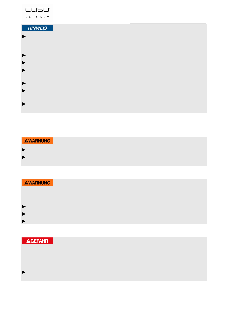 3 fuentes de peligro, 1 peligro de quemaduras, 2 peligro de fuego | 3 peligro de electrocución, Nota, Aviso, Peligro | CASO Germany VC 100 Vacuum System User Manual | Page 98 / 110